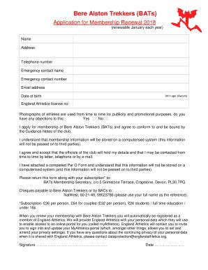 Fillable Online Bats Membership Form Renewal V Bere Alston