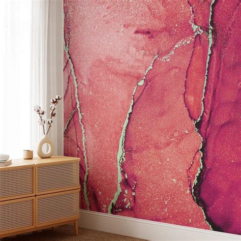 Dramatic Red Toned Marble Texture Wallpaper With Gilded Cracks Peel And Stick Red Gold Marble