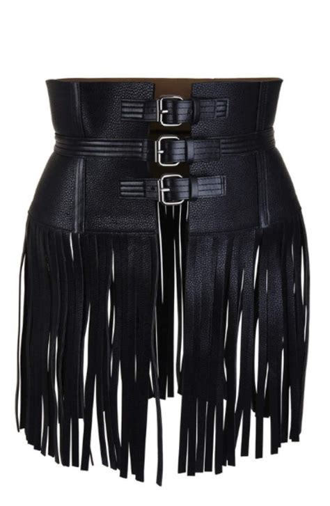 Lishow Fashion Woman's Genuine Black Leather Fringe Obi Sash Wrap Plus ...