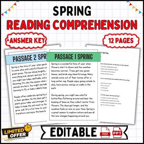 Spring Reading Comprehension Passages And Questions Activities 1st