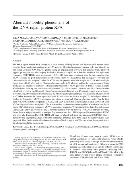 Pdf Aberrant Mobility Phenomena Of The Dna Repair Protein Xpa