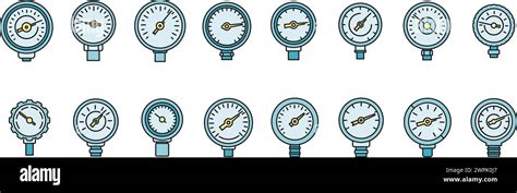 Gauge Manometer Icons Set Outline Vector Pressure Meter Machine