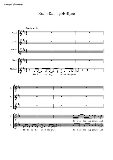 Pink Floyd Brain Damage Sheet Music Pdf Free Score Download ★