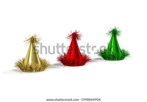 Three Party Hats Gold Red Green Stock Illustration 1948864906