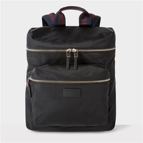 Paul Smith Men S Black Backpack With Webbing Stripe Detailing