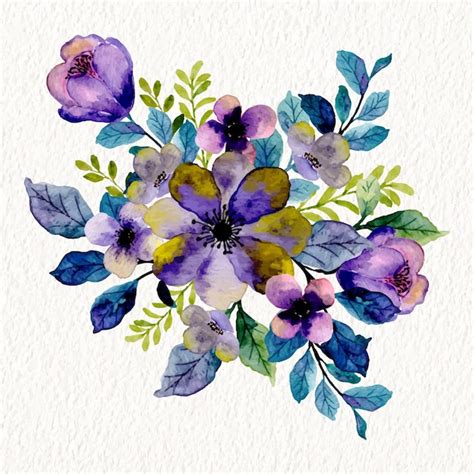 Ramo Floral Violeta Morado Con Acuarela Vector Premium