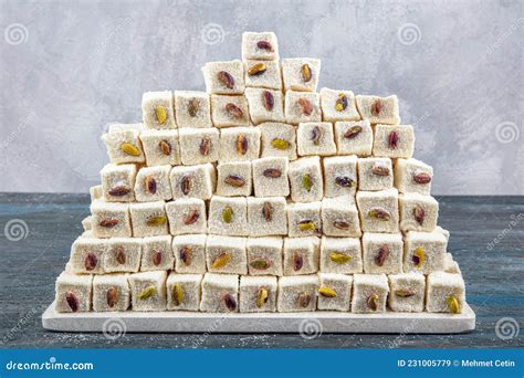 Delicious Traditional Turkish Delight Lokum With Pistachio Slim Afyon