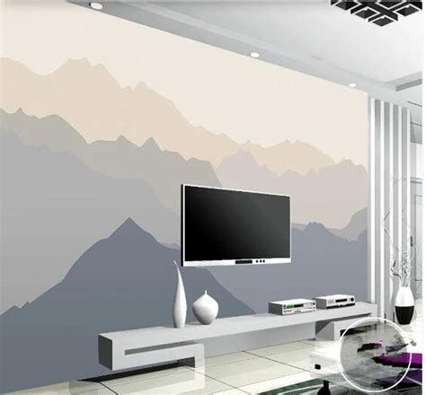 Ombre Mountains Mural Wallpaper Geometry Mountain Landscape Etsy