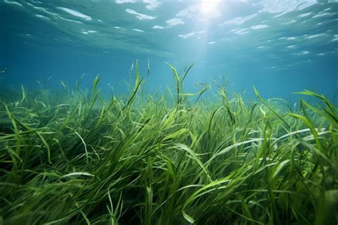 Un Campo De Hierba Bajo El Agua Con Rayos De Sol Que Iluminan La Escena