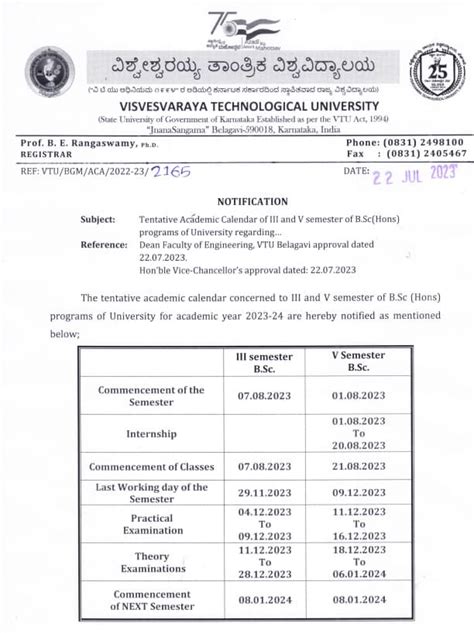 Vtu Academic Calendar Updated