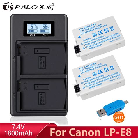 PALO LP E8 LP E8 LPE8 1800mAh Camera Battery LED Dual Charger For Canon