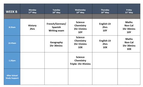 St Michaels Ce High School Y10 Mock Exam Timetable