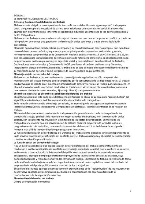 Laboral Resumen BOLILLA 1 EL TRABAJO Y EL DERECHO DEL TRABAJO Génesis