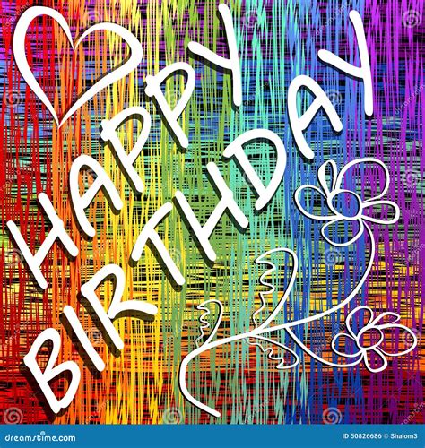 Grunge Happy Birthday Billboard In Rainbow Layout With Heart And Doodle