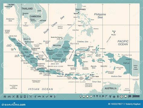 Indonesia Map Vintage Vector Illustration Stock Illustration