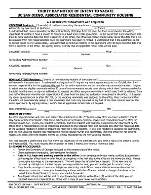 Day Notice Of Intent To Vacate Forms And Templates Fillable