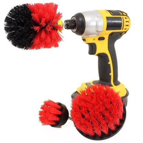 3pcs Electric Drill Brush Red Round Cleaning Brush For Carpet Glass Car