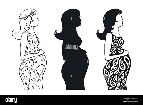 Set Of Abstract Silhouettes Of A Pregnant Girl Vector Illustration