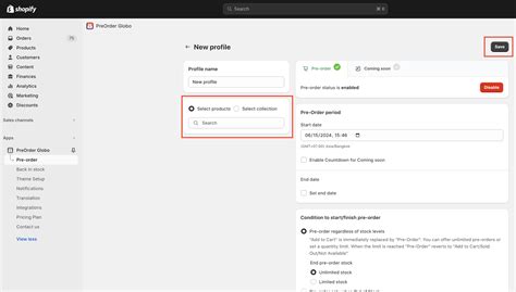 Set up profile product