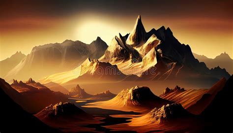 A Mountain Peaks At Sunrise With A Golden Glow Illuminating The