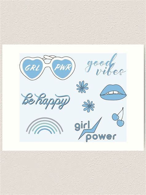 Light Blue Sticker Pack Collection Of Hand Drawn Images And Text For