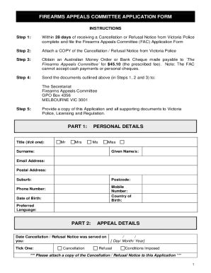 Fillable Online Firearms Appeals Committee Application Form Fax Email