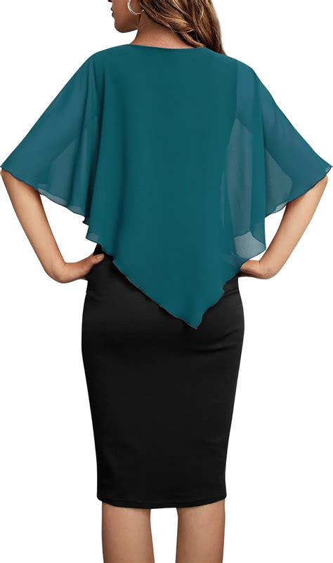 Bodhi Talk Womens V Neck Capelet Sleeve Chiffon Overlay Bodycon Knee