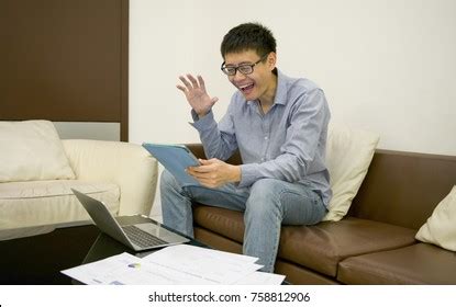 Happy Businessman Using Laptop Documents Living Stock Photo 758812906 ...