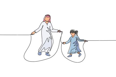 Premium Vector One Continuous Line Drawing Of Young Islamic Dad And