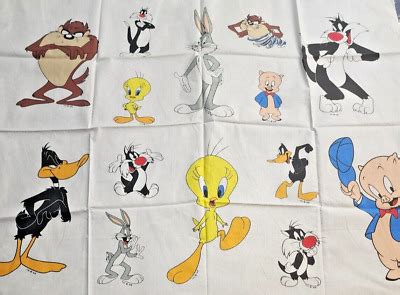 Vtg Looney Tunes Character Fabric Panel Applique Quilt Pillow Toy