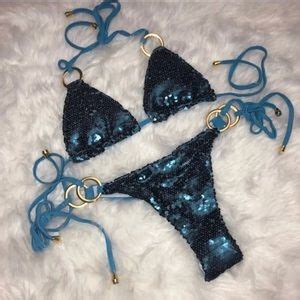 Swim Blue Sequin Scrunch Butt Cheeky Bikini Swim Poshmark