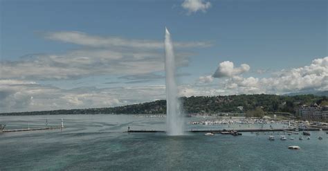 Jet d'Eau Fountain Geneva Switzerland Aerial View Free Stock Video ...