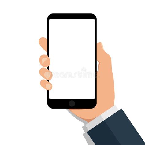 Hand Holds Phone With Empty Screen Cartoon Mobile Mockup With Blank