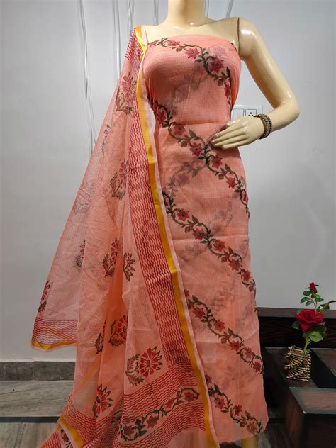 Hand Block Printed Kota Doria Cotton Suits With Dupatta Shop Online