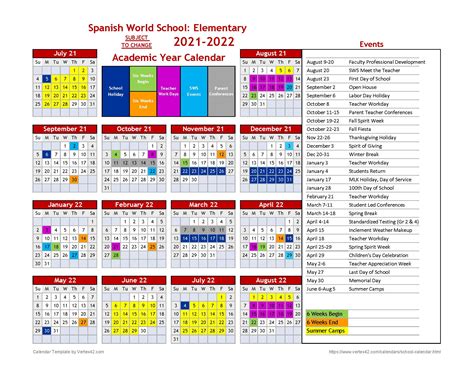 Elementary Calendar - Spanish World School