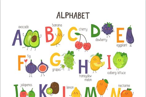 Vector fruits & vegetables Alphabet | Vegetable cartoon, Alphabet ...