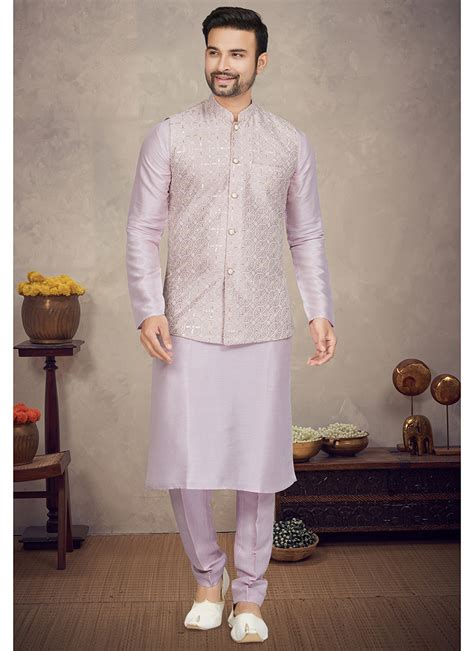 Buy Light Purple Tussar Silk Tradional Wear Weaving Kurta Pajama With