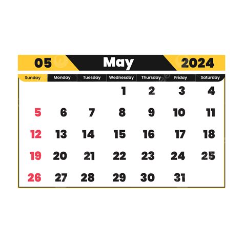 Diseño De Calendario Mensual De Mayo De 2024 Vector PNG dibujos Mayo