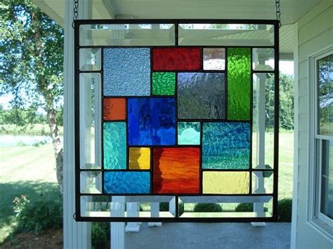 Square Stained Glass Window Panel Multi Colors And Bevels Approx Size 12 Inches X 12 Inches Made