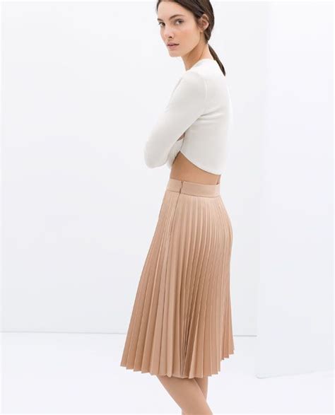 Zara Woman Coated Pleated Skirt Fashion Zara Pleated Skirt