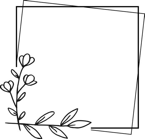 Simple Square Floral Frame Border With A Corner Of Hand Drawn Plants