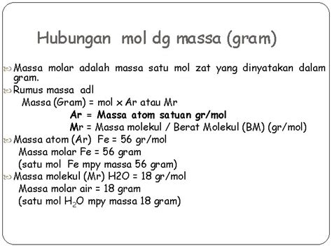 STOIKIOMETRI Pengertian Konsep Mol Stoikiometri Konsep Mol Satuan
