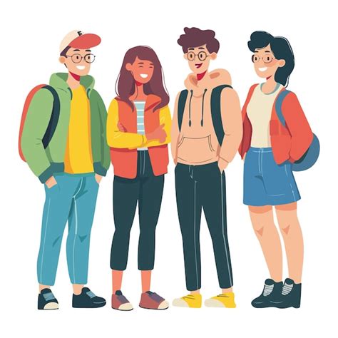 Una Imagen De Un Grupo De Personas Con Gafas Y Una Mochila Vector Premium