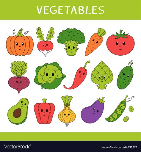 Set of cute cartoon vegetables for kids Royalty Free Vector