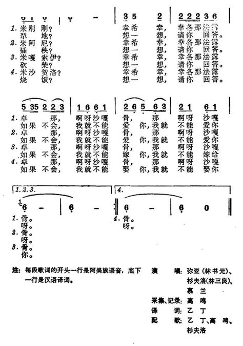 不爱劳动我就不爱你 台湾阿美族民歌 歌谱 简谱