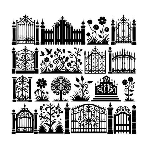 Decorative Fences Set Collection Silhouette Ornamental Gate Vector