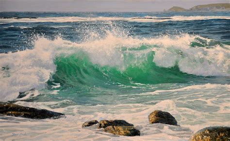 Great Realism Water Crashing On Rocks Painting Ocean Landscape