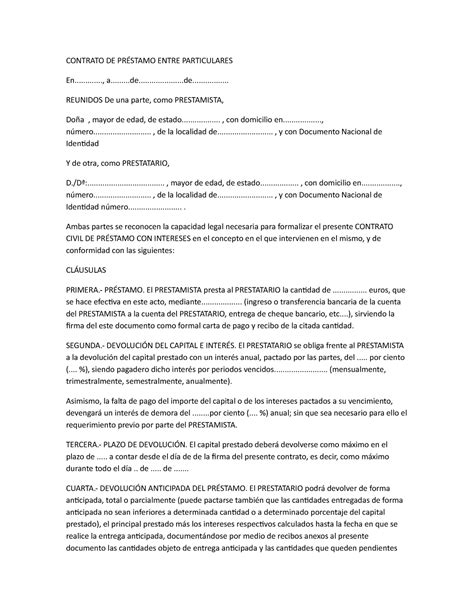 Contrato De Prestamo Mercantil Ejemplos Y Formatos Word Y Pdf Para Images