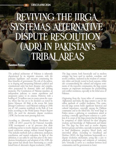 Reviving The Jirga System As Alternative Dispute Resolution Adr In