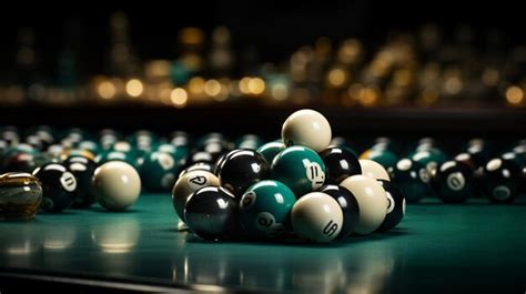 Premium Ai Image Snooker Game Table With Balls On The Green Table